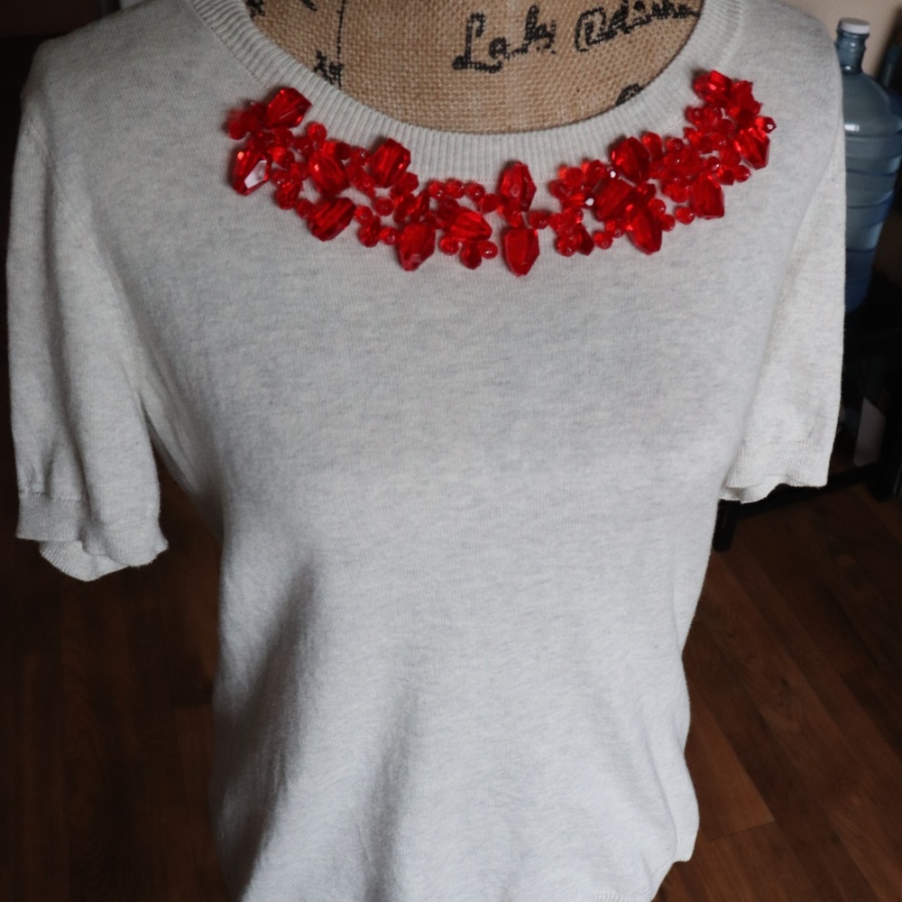 CAbi Rock Candy Shell Oatmeal SS Sweater